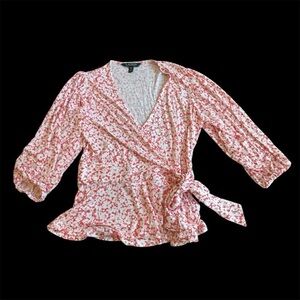 Lauren Ralph Lauren Red Floral Wrap Top – Size PXS
